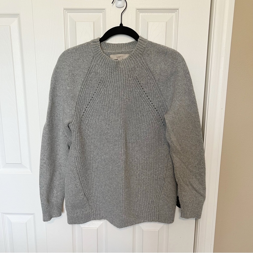 LOFT Grey Ribbed Knit Mockneck Sweater